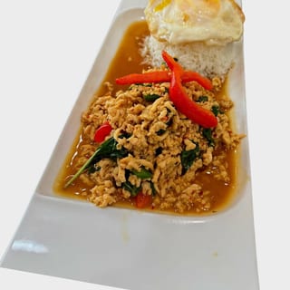 Kaprow ground Chicken + fried egg  กระเพราไก่สับ ไข่ดาว
